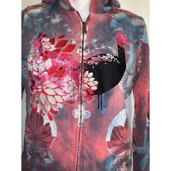 Custo Barcelona Y2K Peacock Embroidered Zip Jacket Size 2 Small - Picture 3 of 7